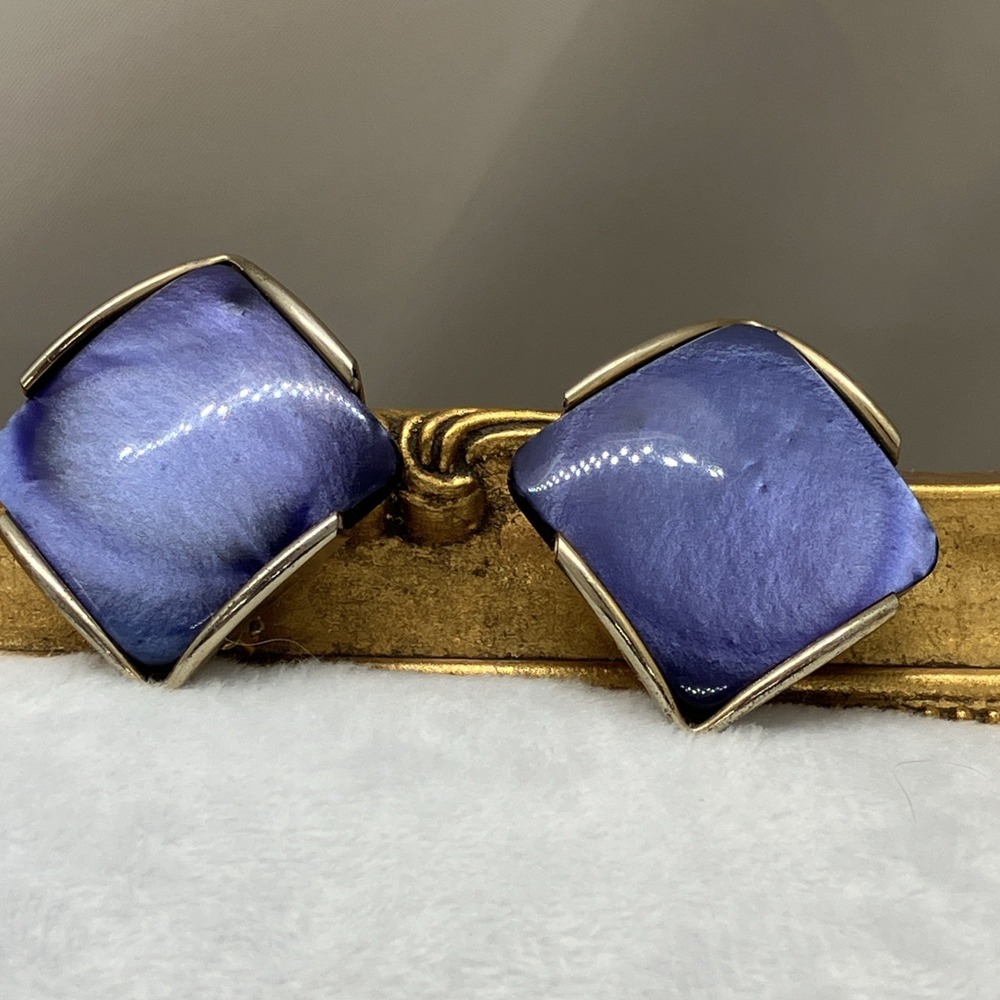 Vtg. 50's Thermoset Moonglow Blue Lucite Clip On Gold Tone Earrings MCM
